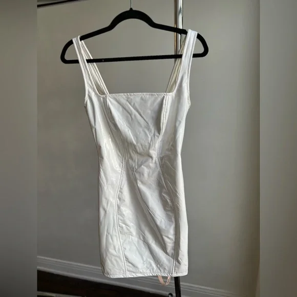 Vinyl Square Neck Mini Dress in white, OH POLLY - Picture 4 of 6